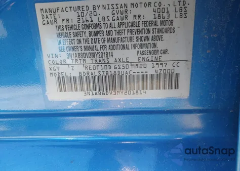 2021 Nissan Sentra Sr Xtronic Cvt from USA, damaged, VIN 3N1AB8DV3MY201814